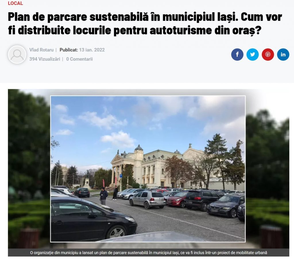 Mulțumim BZI pentru preluarea comunicatului nostru privind inițiativa APTA de elaborare a Politicii de parcare sustenabilă pentru Iași